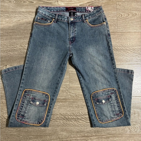 Platinum Plush Denim - Platinum Plush Patch Pocket Cargo Jeans Orange Trim, Size: 11